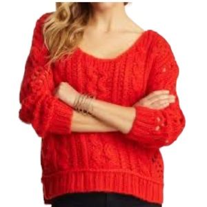 FREE PEOPLE The Fluff Chunky Sweater Wildfire Red S